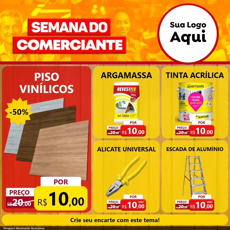 Modelo de Rede Social para Feed Facebook com o tema Semana do Comerciante para Material para Construção