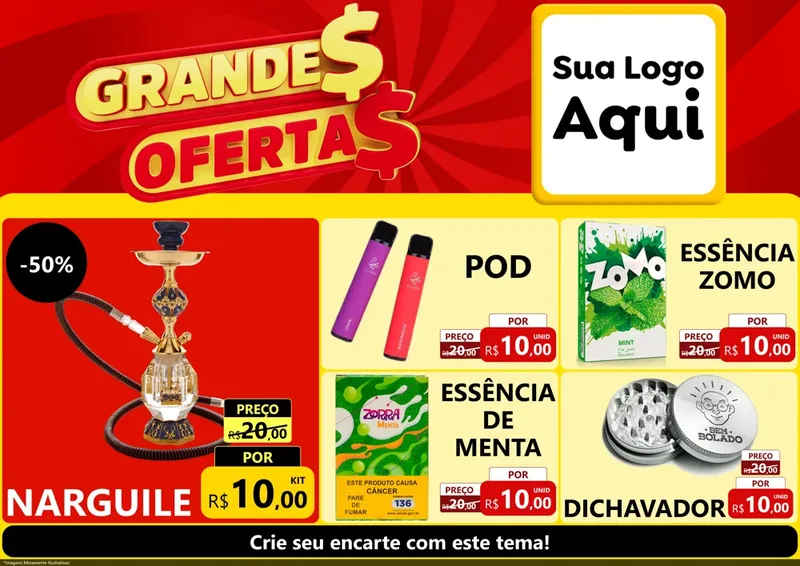 Modelo de Encarte para Encarte A4 Horizontal com o tema Grandes Ofertas para Tabacaria