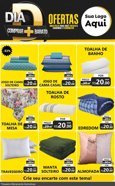 Modelo de Encarte para Encarte Grande com o tema Dia D Mais Economia para Cama, Mesa e Banho