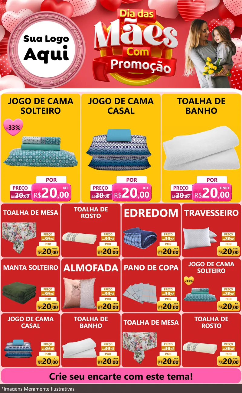 Modelo de Encarte para Encarte Grande com o tema Dia Das Mães Com Promoção para Cama, Mesa e Banho