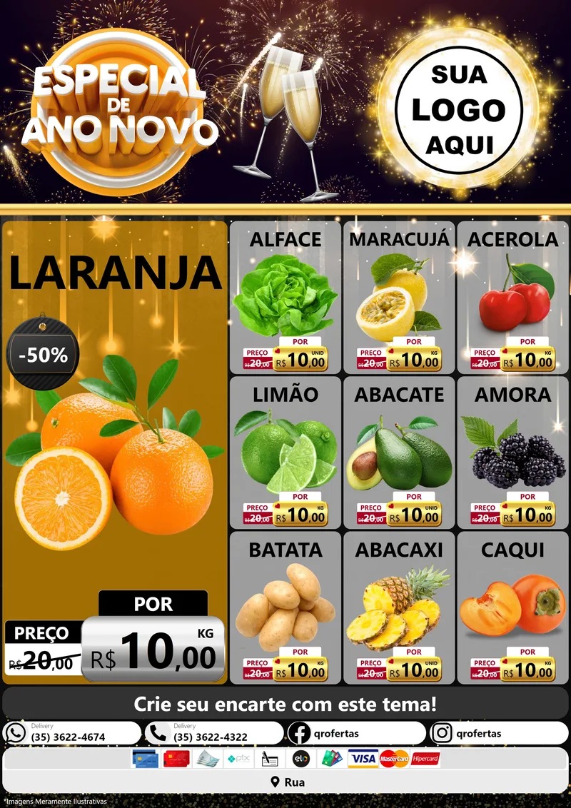 Modelo de Encarte para Encarte A4 Vertical com o tema Especial de Ano Novo para Hortifrúti