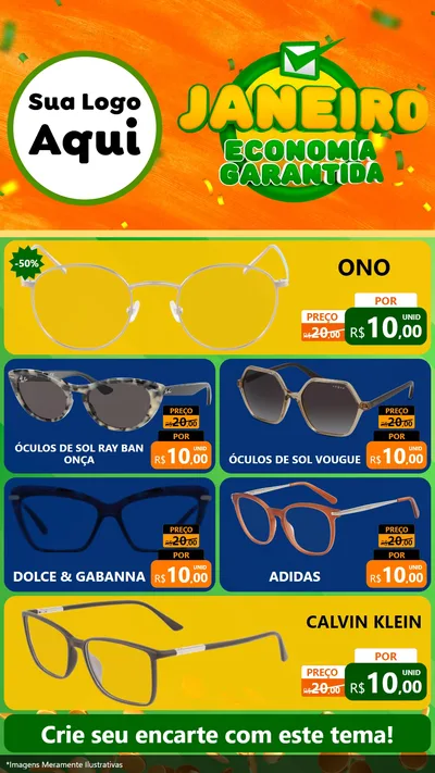 Modelo de TV para TV Vertical com o tema Janeiro - Economia Garantida para Óticas