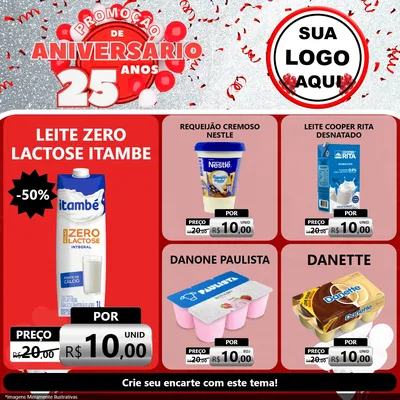 Modelo de Rede Social para Feed Facebook com o tema Promoção de Aniversário - 25Anos para Frios e Laticínios