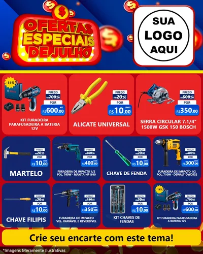 Modelo de Rede Social para Feed Instagram com o tema Ofertas Especiais de Julho para Maquinas e Ferramentas
