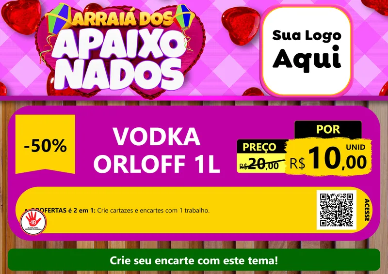 Modelo de Cartaz para Cartaz A4 Horizontal com o tema Arraiá dos Apaixonados para Distribuidora de bebidas