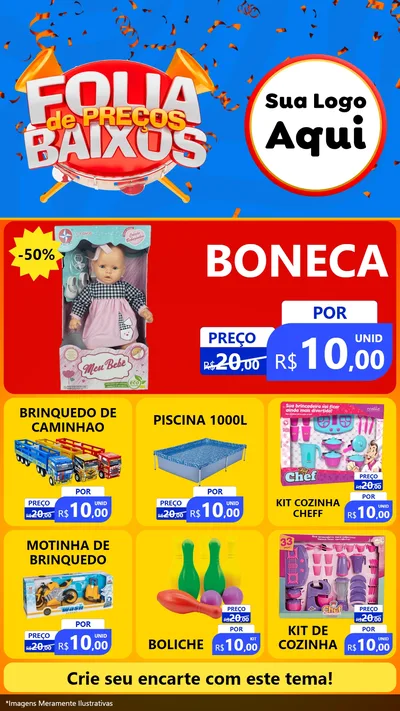Modelo de Rede Social para Stories com o tema Folia de Preços Baixos para Brinquedos