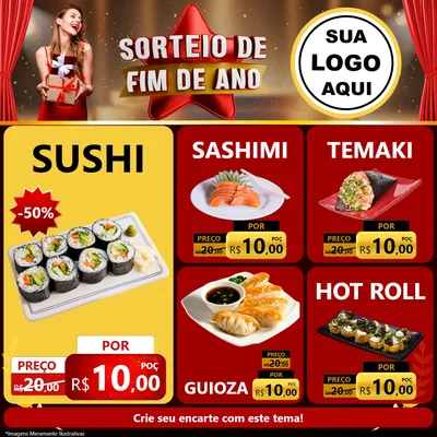 Modelo de Rede Social para Feed Facebook com o tema Sorteio de Fim de Ano para Comida japonesa