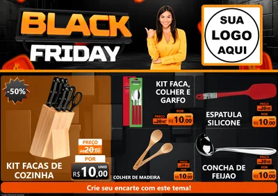 Modelo de Encarte para Encarte A4 Horizontal com o tema Black Friday para Utilidades Domésticas