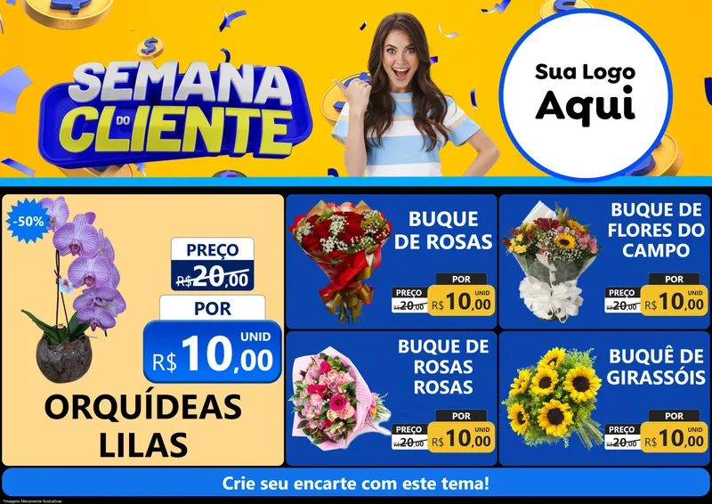 Modelo de Encarte para Encarte A4 Horizontal com o tema Semana do Cliente para Floricultura e jardim