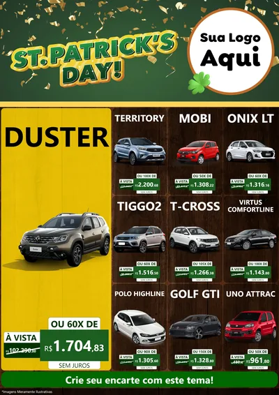 Modelo de Encarte para Encarte A4 Vertical com o tema St Patriks Day para Concessionaria de Carros