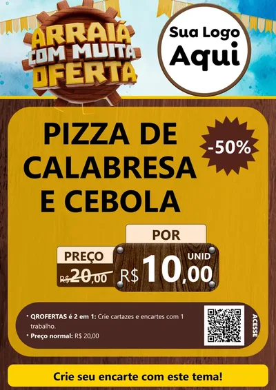 Modelo de Cartaz para Cartaz A4 Vertical com o tema Ofertas de São João - Junina para Pizzaria