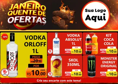 Modelo de Encarte para Encarte A4 Horizontal com o tema Janeiro Quente de Ofertas para Distribuidora de bebidas