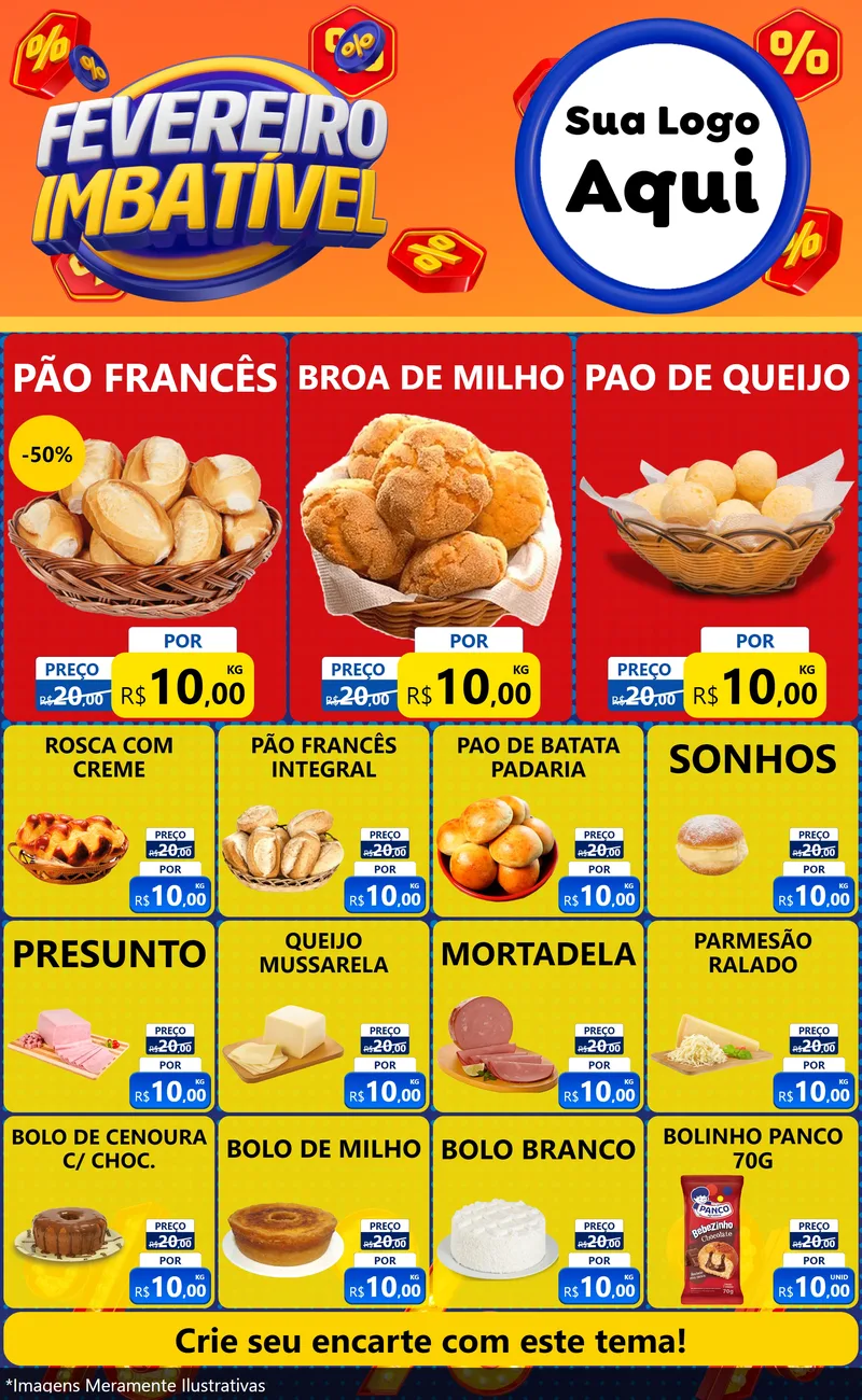 Modelo de Encarte para Encarte Grande com o tema Fevereiro Imbatível para Padaria