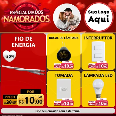Modelo de Rede Social para Feed Facebook com o tema Especial Dia Dos Namorados para Materiais Elétricos