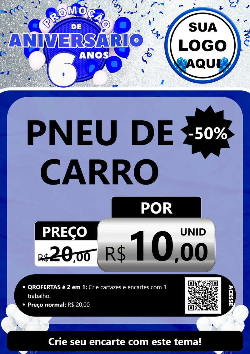 Modelo de Cartaz para Cartaz A4 Vertical com o tema Promoção de Aniversário - 6 Anos para Auto peças