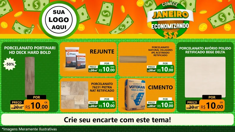 Modelo de TV para TV Horizontal com o tema Comece Janeiro Economizando para Pisos e revestimentos