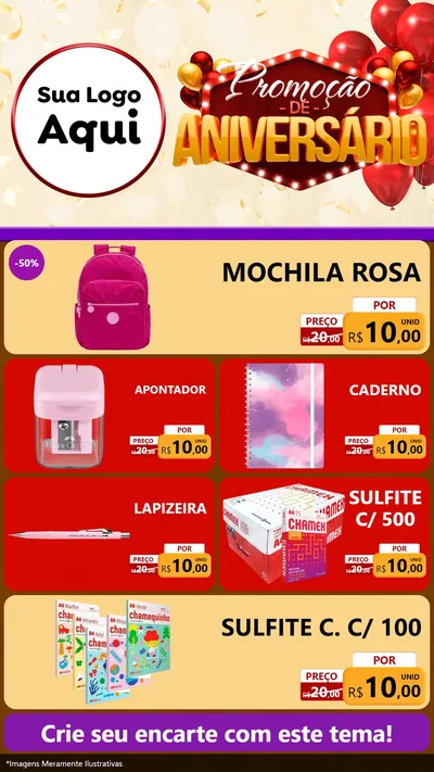 Modelo de TV para TV Vertical com o tema Promoção de Aniversário para Papelaria