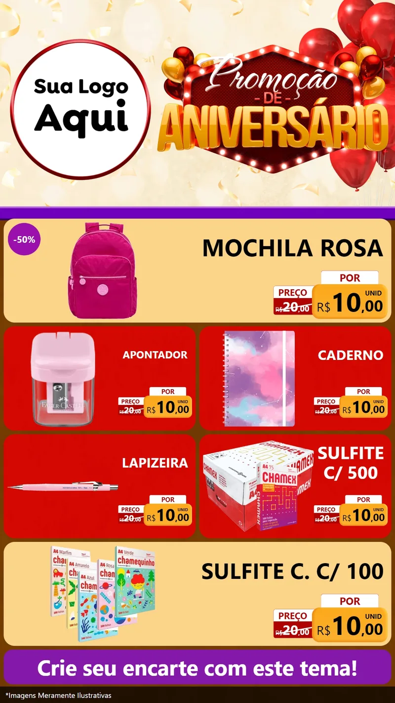 Modelo de TV para TV Vertical com o tema Promoção de Aniversário para Papelaria