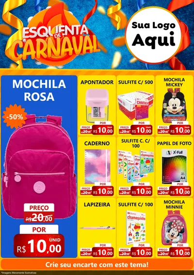 Modelo de Encarte para Encarte A4 Vertical com o tema Esquenta de Carnaval para Papelaria