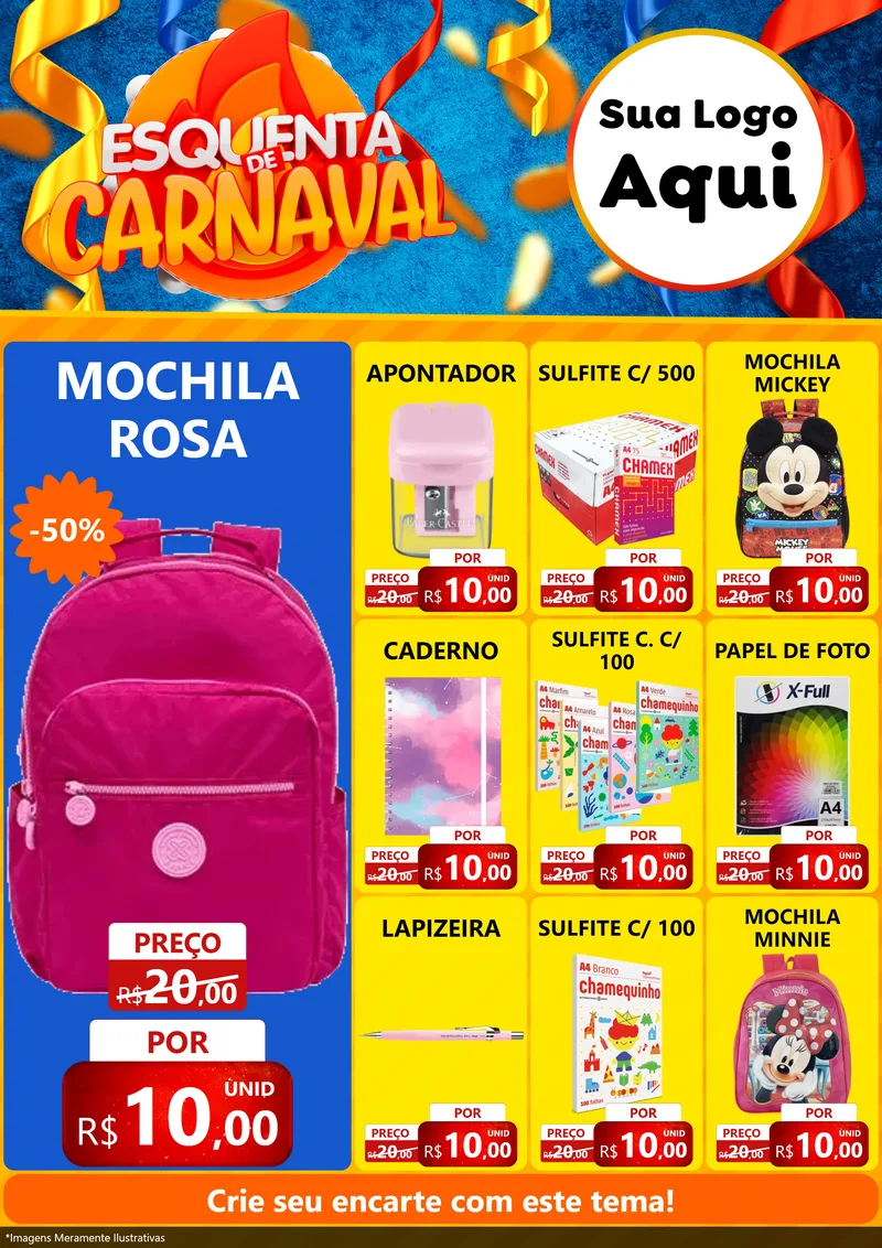 Modelo de Encarte para Encarte A4 Vertical com o tema Esquenta de Carnaval para Papelaria