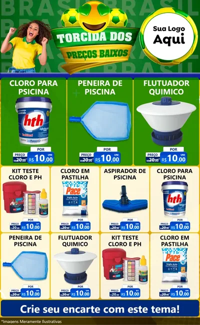 Modelo de Encarte para Encarte Grande com o tema Torcida dos Preços Baixos - Copa para Produtos para Piscina