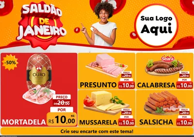 Modelo de Encarte para Encarte A4 Horizontal com o tema Saldão de Janeiro para Frios e Laticínios