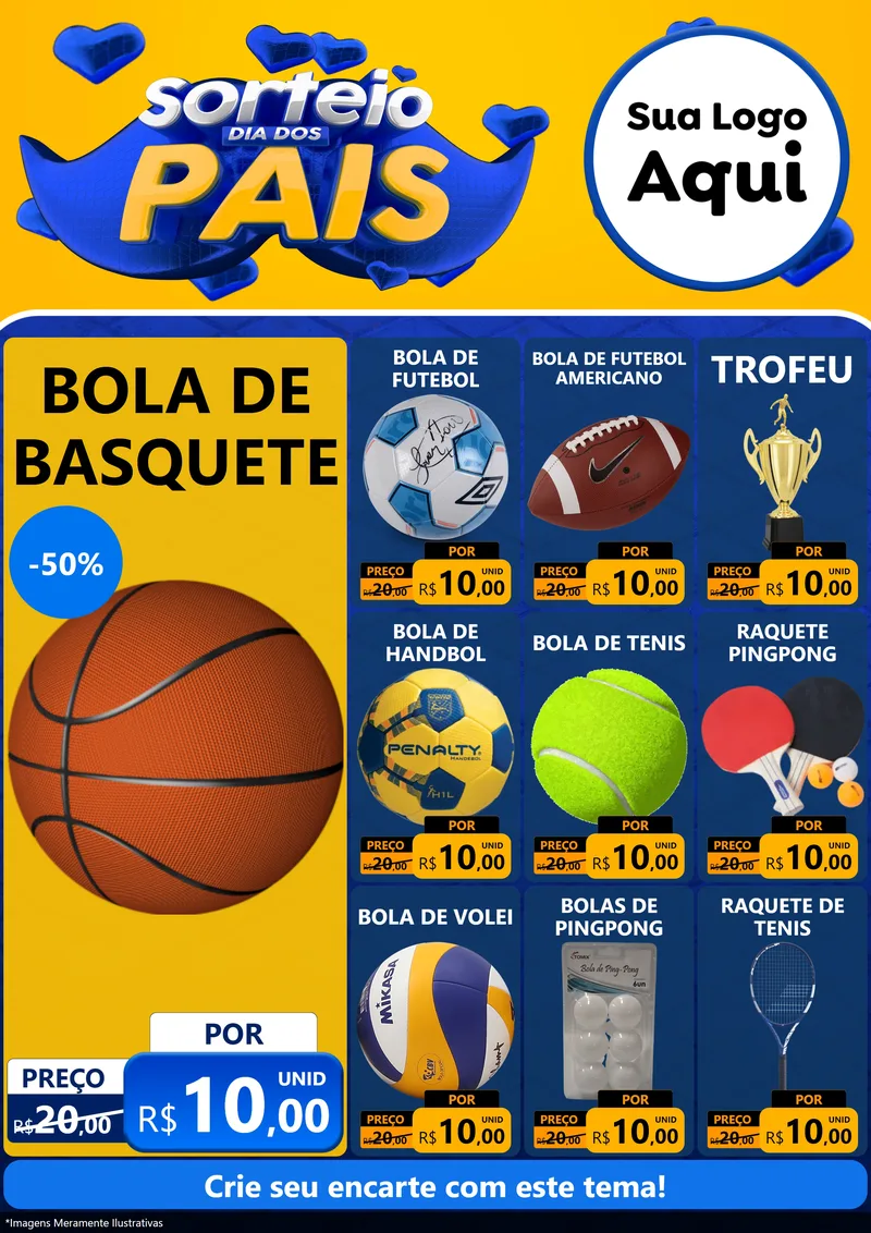 Modelo de Encarte para Encarte A4 Vertical com o tema Sorteio Dia dos Pais para Artigos Esportivos