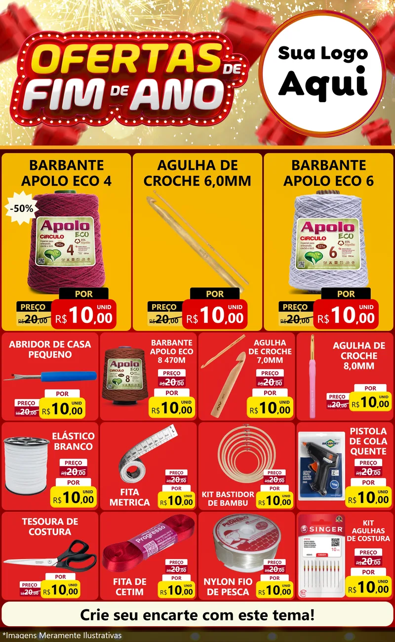 Modelo de Encarte para Encarte Grande com o tema Ofertas de Fim de Ano para Armarinho e Aviamentos