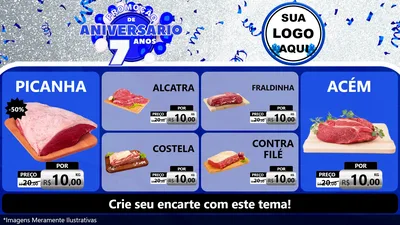 Modelo de TV para TV Horizontal com o tema Promoção de Aniversário - 7 Anos para Açougue