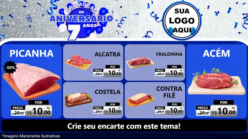Modelo de TV para TV Horizontal com o tema Promoção de Aniversário - 7 Anos para Açougue