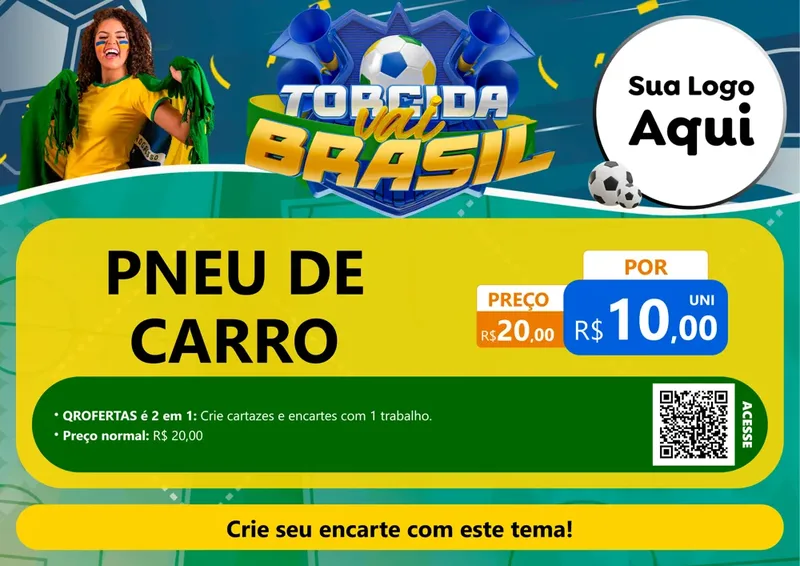 Modelo de Cartaz para Cartaz A4 Horizontal com o tema Torcida Vai Brasil - Copa para Auto peças
