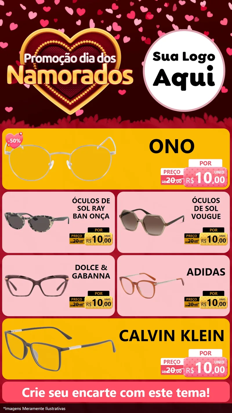 Modelo de TV para TV Vertical com o tema Promoção Dia Dos Namorados para Óticas