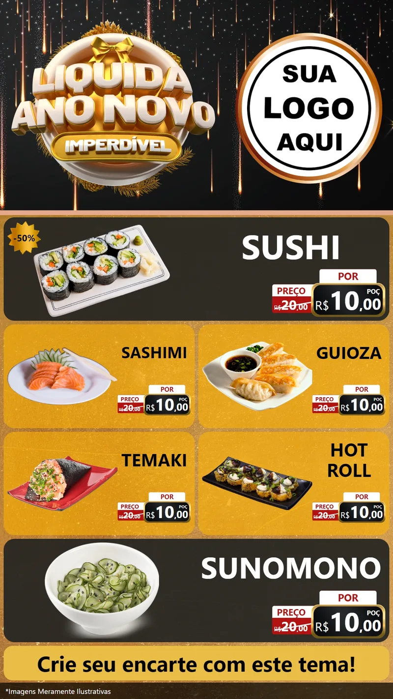 Modelo de TV para TV Vertical com o tema Liquida Ano Novo Imperdível para Comida japonesa