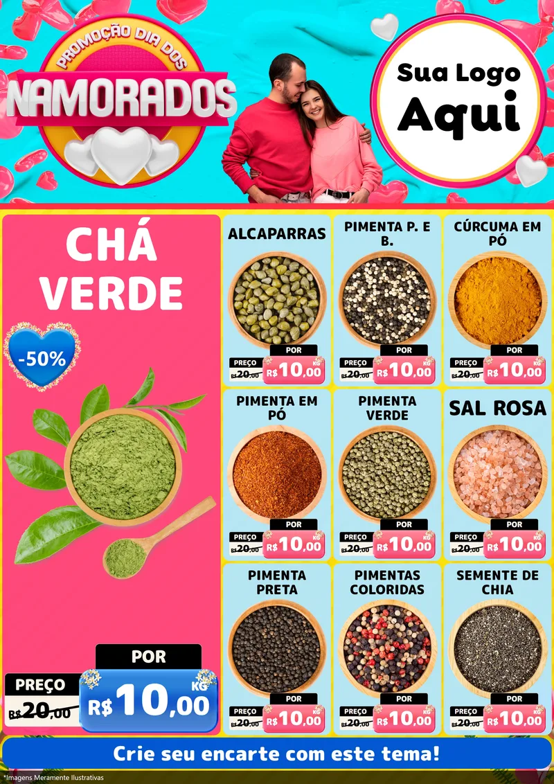 Modelo de Encarte para Encarte A4 Vertical com o tema Promoção Dia dos Namorados para Produtos Naturais