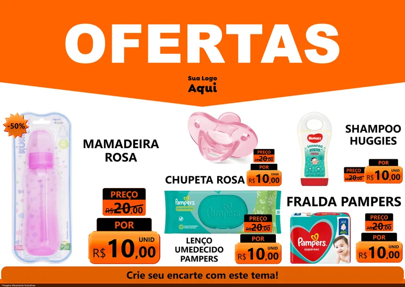 Modelo de Encarte para Encarte A4 Horizontal com o tema Ofertas Laranja Cartaz para Bebês