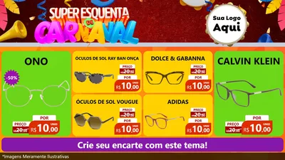 Modelo de TV para TV Horizontal com o tema Super Esquenta de Carnaval para Óticas