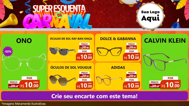 Modelo de TV para TV Horizontal com o tema Super Esquenta de Carnaval para Óticas