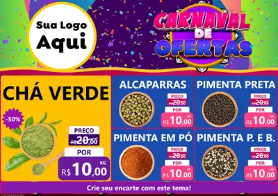 Modelo de Encarte para Encarte A4 Horizontal com o tema Carnaval de Ofertas para Produtos Naturais