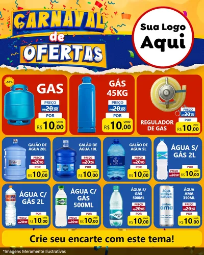 Modelo de Rede Social para Feed Instagram com o tema Carnaval de Ofertas para Água e gás