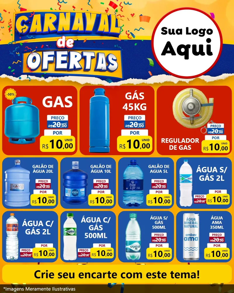 Modelo de Rede Social para Feed Instagram com o tema Carnaval de Ofertas para Água e gás