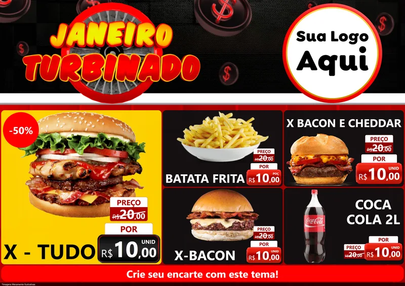 Modelo de Encarte para Encarte A4 Horizontal com o tema Janeiro Turbinado para Hamburgueria