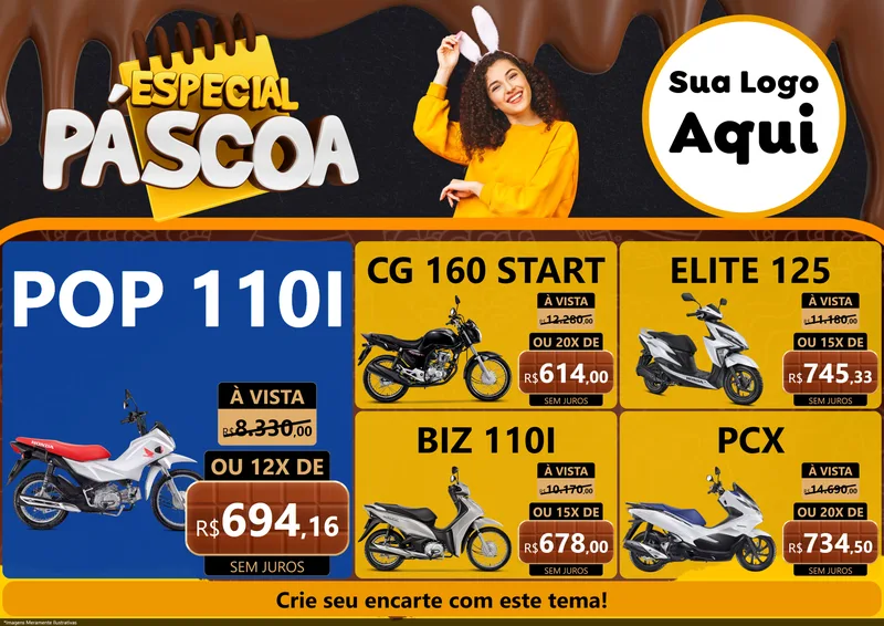 Modelo de Encarte para Encarte A4 Horizontal com o tema Especial Páscoa para Concessionaria de Motos