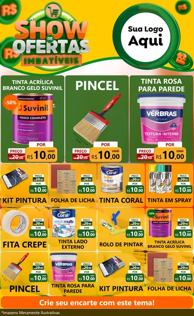 Modelo de Encarte para Encarte Grande com o tema Show de Ofertas Imbatíveis para Tintas e Ferramentas