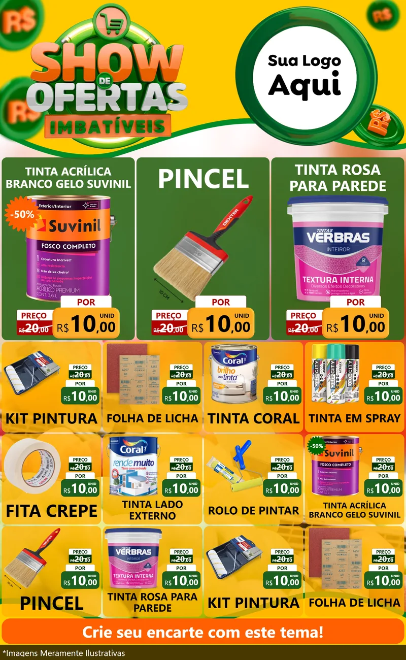 Modelo de Encarte para Encarte Grande com o tema Show de Ofertas Imbatíveis para Tintas e Ferramentas