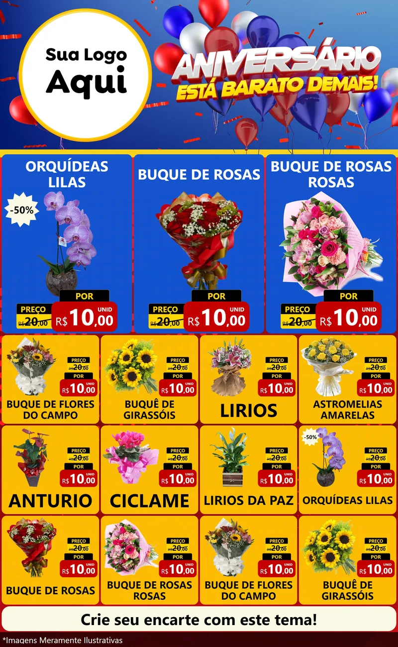 Modelo de Encarte para Encarte Grande com o tema Aniversário para Floricultura e jardim