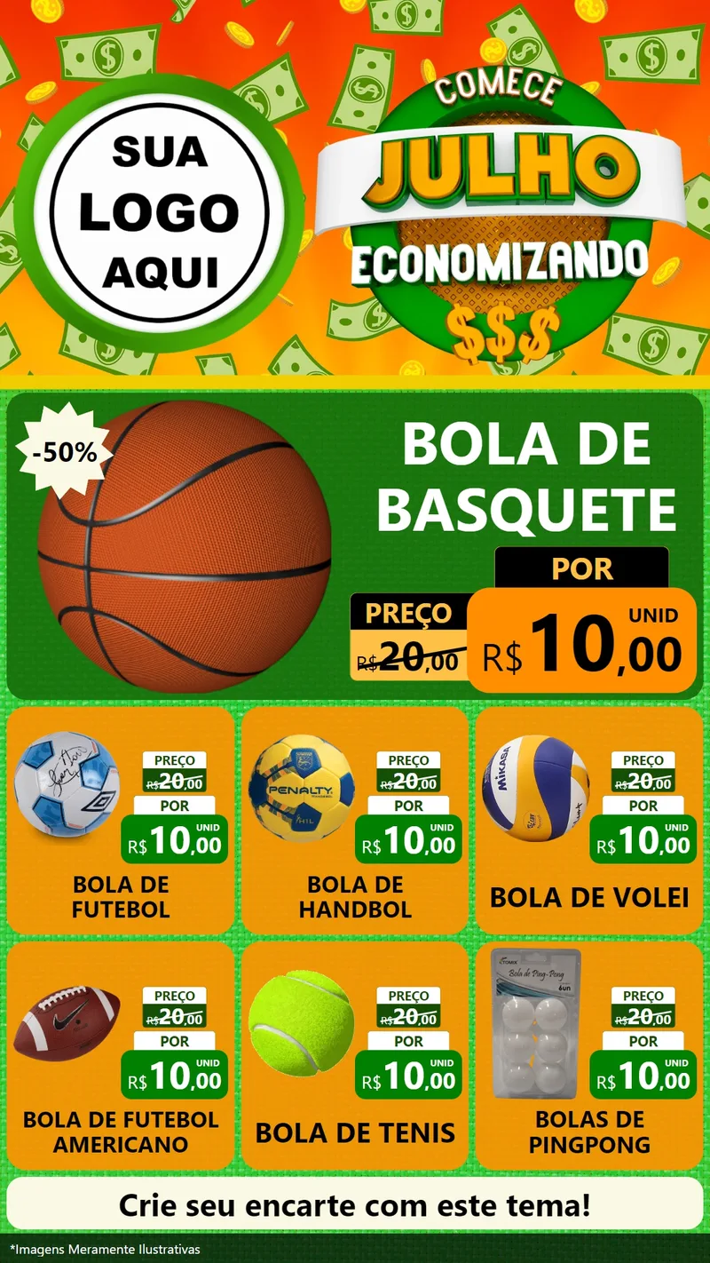 Modelo de Rede Social para Stories com o tema Comece Julho Economizando para Artigos Esportivos