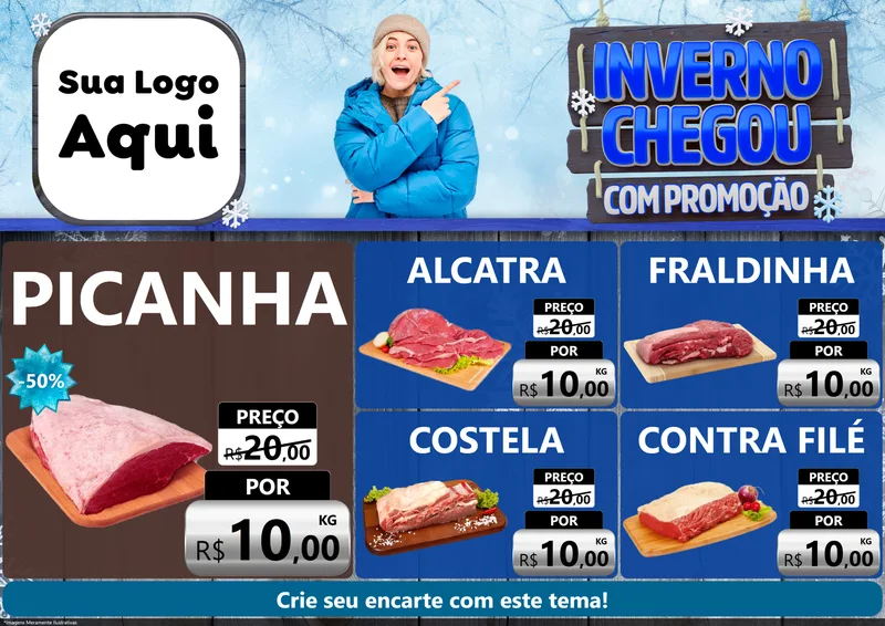 Modelo de Encarte para Encarte A4 Horizontal com o tema Inverno Chegou Com Promoção para Açougue