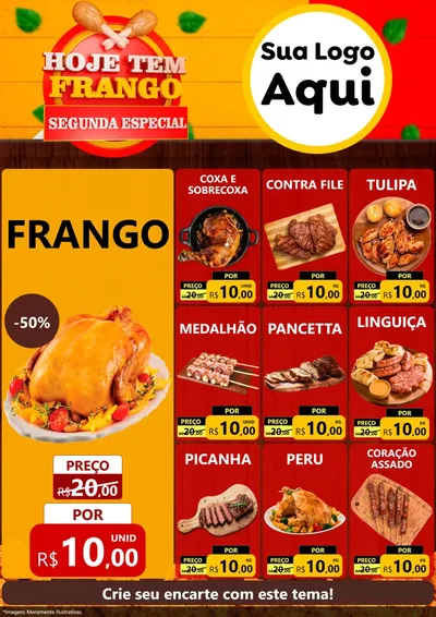 Modelo de Encarte para Encarte A4 Vertical com o tema Hoje tem Frango Segunda Especial para Assados