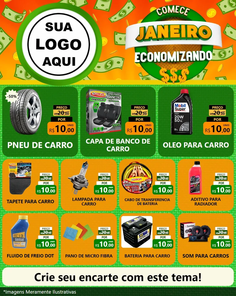 Modelo de Rede Social para Feed Instagram com o tema Comece Janeiro Economizando para Auto peças