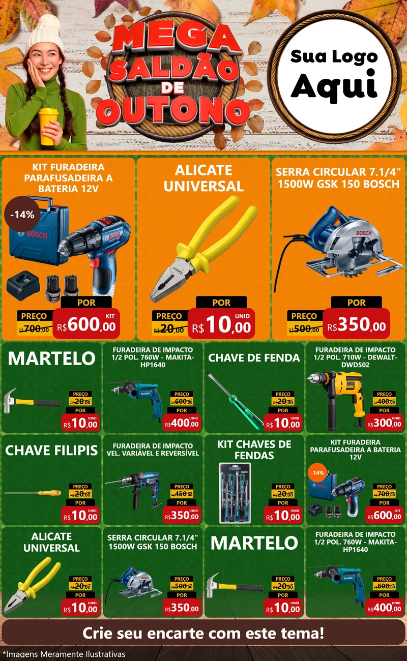 Modelo de Encarte para Encarte Grande com o tema Mega Saldão de Outono para Maquinas e Ferramentas